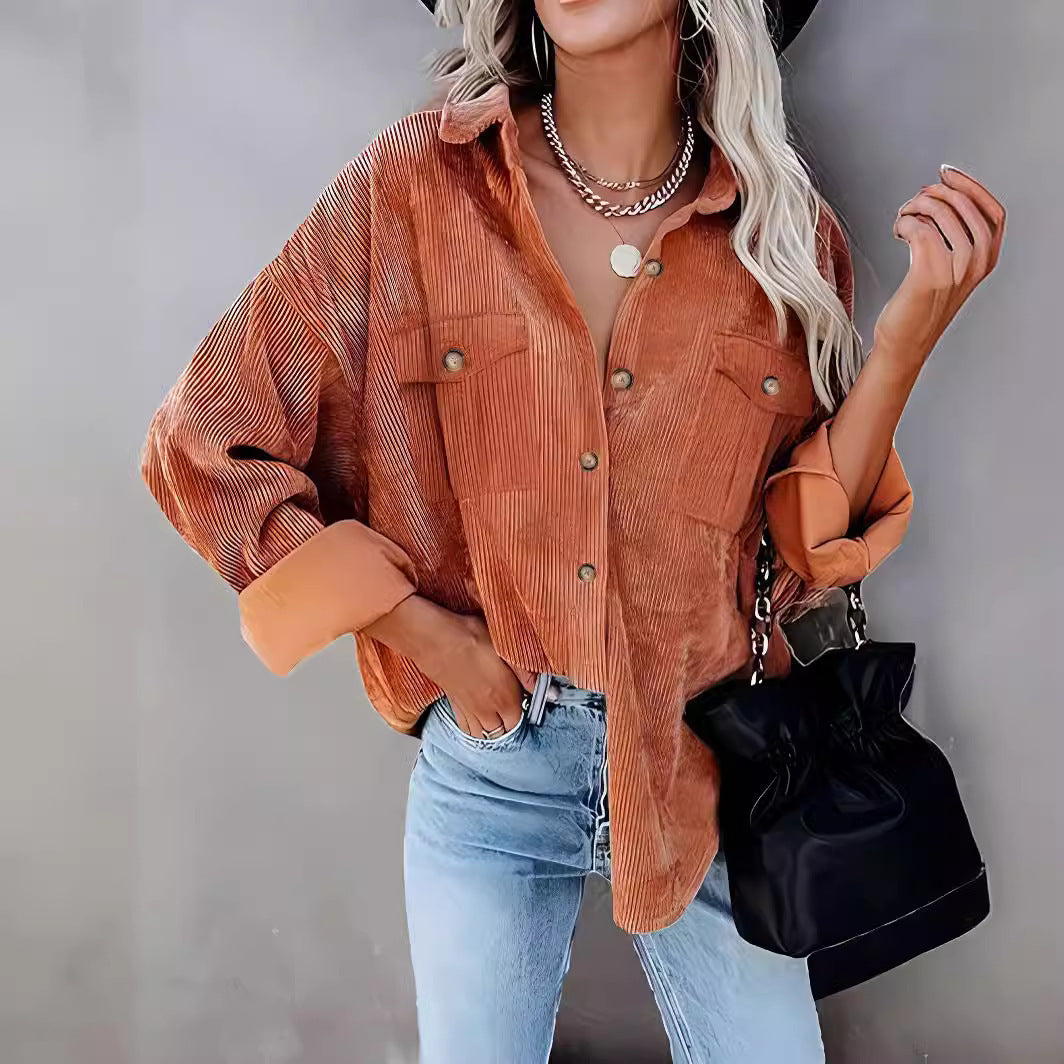 Damen Cordhemdjacke mit doppelter Brusttasche R&B