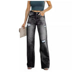 Damen Weit geschnittene Jeans mit Distressed-Effekten und hohem Bund