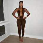 Damen Eleganter Jumpsuit mit tiefem V-Ausschnitt und figurformendem Design R&B