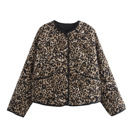 Damen Steppjacke mit modernem Leo-Print und praktischen Taschen R&B