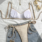 Damen Triangel-Bikini mit gestreiften BindR&Bändern R&B