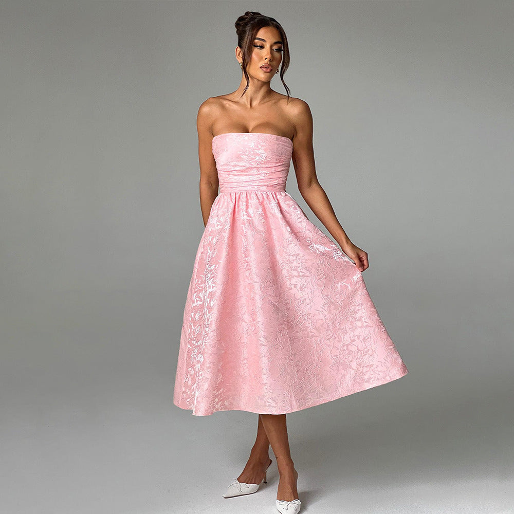 Damen Ballkleid mit schulterfreiem Design und fließendem Rock R&B