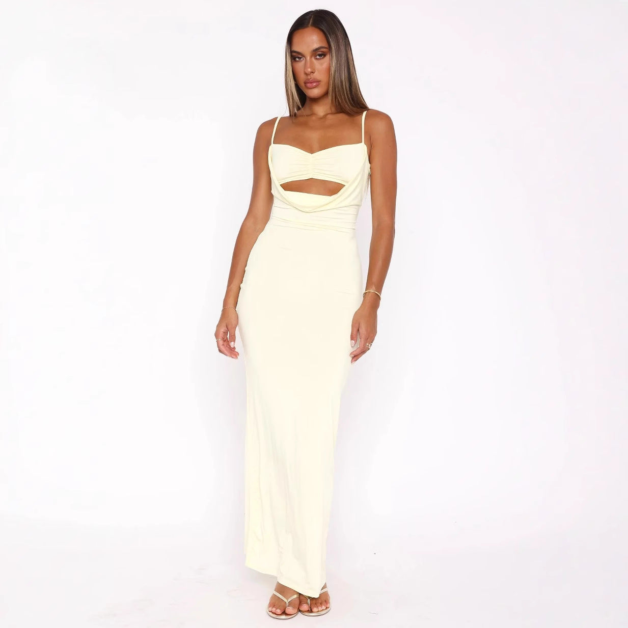Damen Elegantes Cut-Out Maxikleid R&B