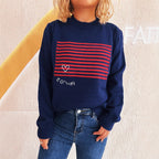 Damen lässiger Pullover mit gestreiftem Design und Herzapplikation R&B