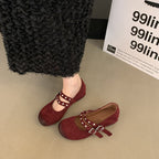 Damen Vintage Buckle Ballerinas mit dekorativen Riemen R&B