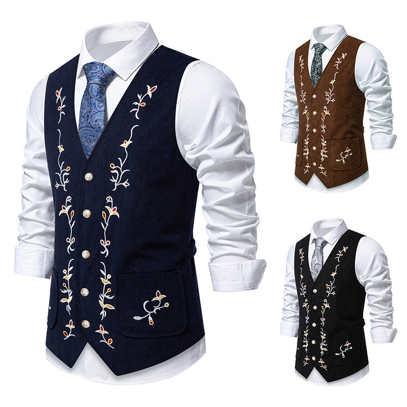 Herren elegante Weste mit floralem Stickdesign R&B