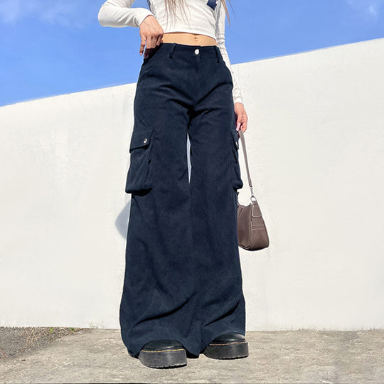 Damen Weite Cord-Cargo-Hose mit praktischen Taschen und lässigem Schnitt R&B