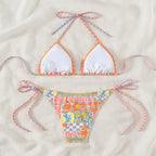 Damen Triangel-Bikini-Set mit verspielt floralem Muster und verstellbaren BindR&Bändern R&B