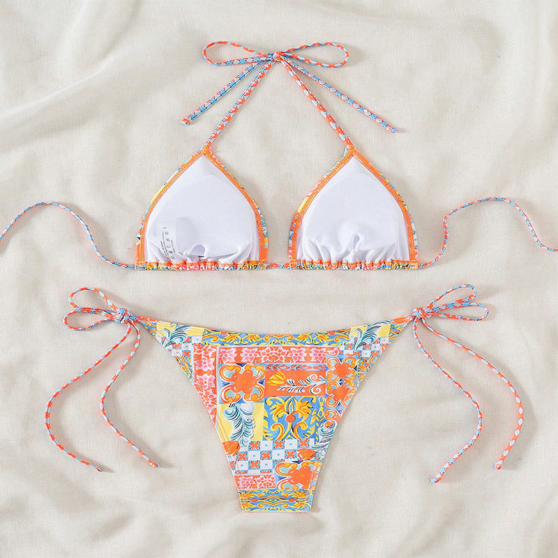 Damen Triangel-Bikini-Set mit verspielt floralem Muster und verstellbaren BindR&Bändern R&B
