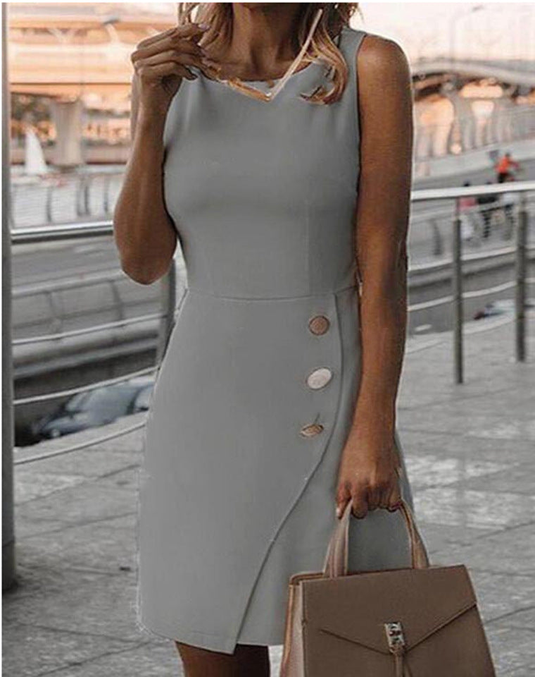 Damen Elegantes Etui-Kleid mit Knopfdetail R&B