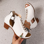 Damen Offene Blockabsatz-Sandaletten mit modischem Schnitt und geflochtenem Design R&B