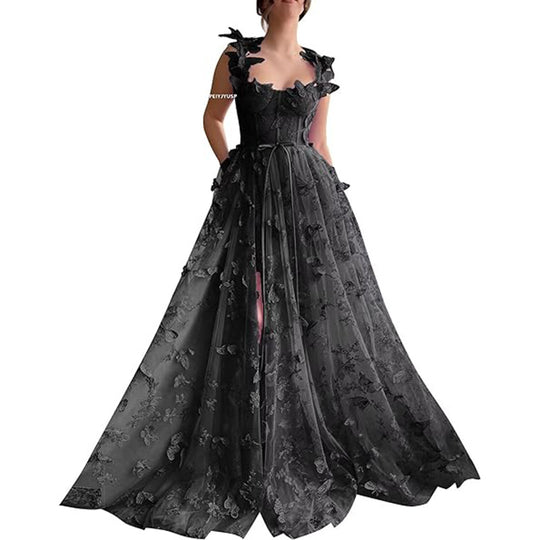 Damen Elegantes Maxikleid mit floralem Spitzenbesatz und transparenter Hülle R&B