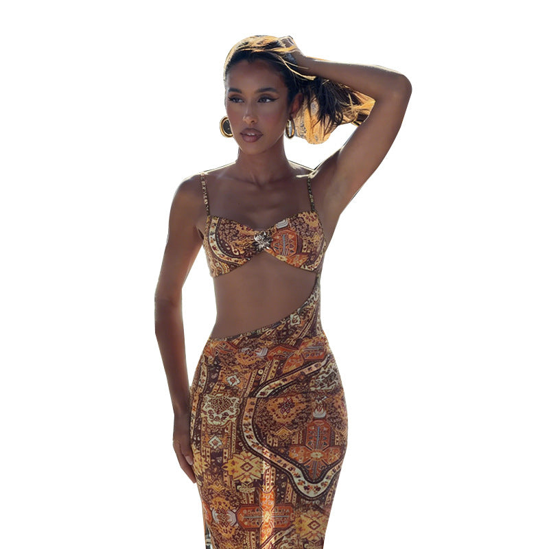 Damen figurbetontes Maxikleid mit asymmetrischem Design und eleganten Steinen R&B