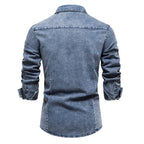 Herren Denim Hemdbluse mit zwei Brusttaschen und geschmackvollen Stickereien