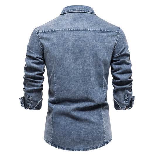 Herren Denim Hemdbluse mit zwei Brusttaschen und geschmackvollen Stickereien R&B