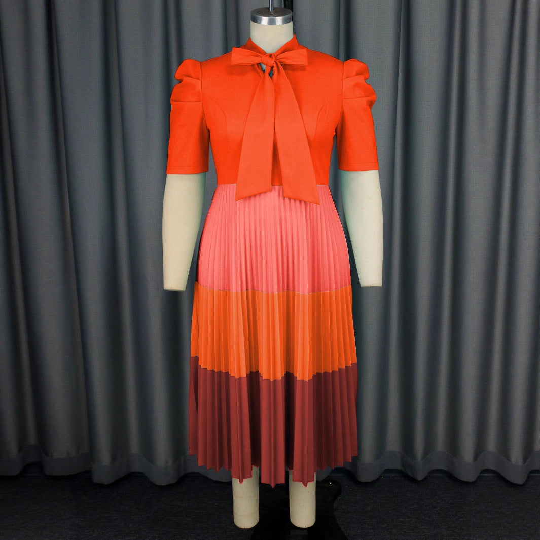 Damen Elegantes Plisseekleid mit Schleifenkragen R&B