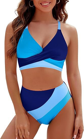 Damen Hoch tailliertes Bikini-Set mit modischem Wickeloberteil R&B