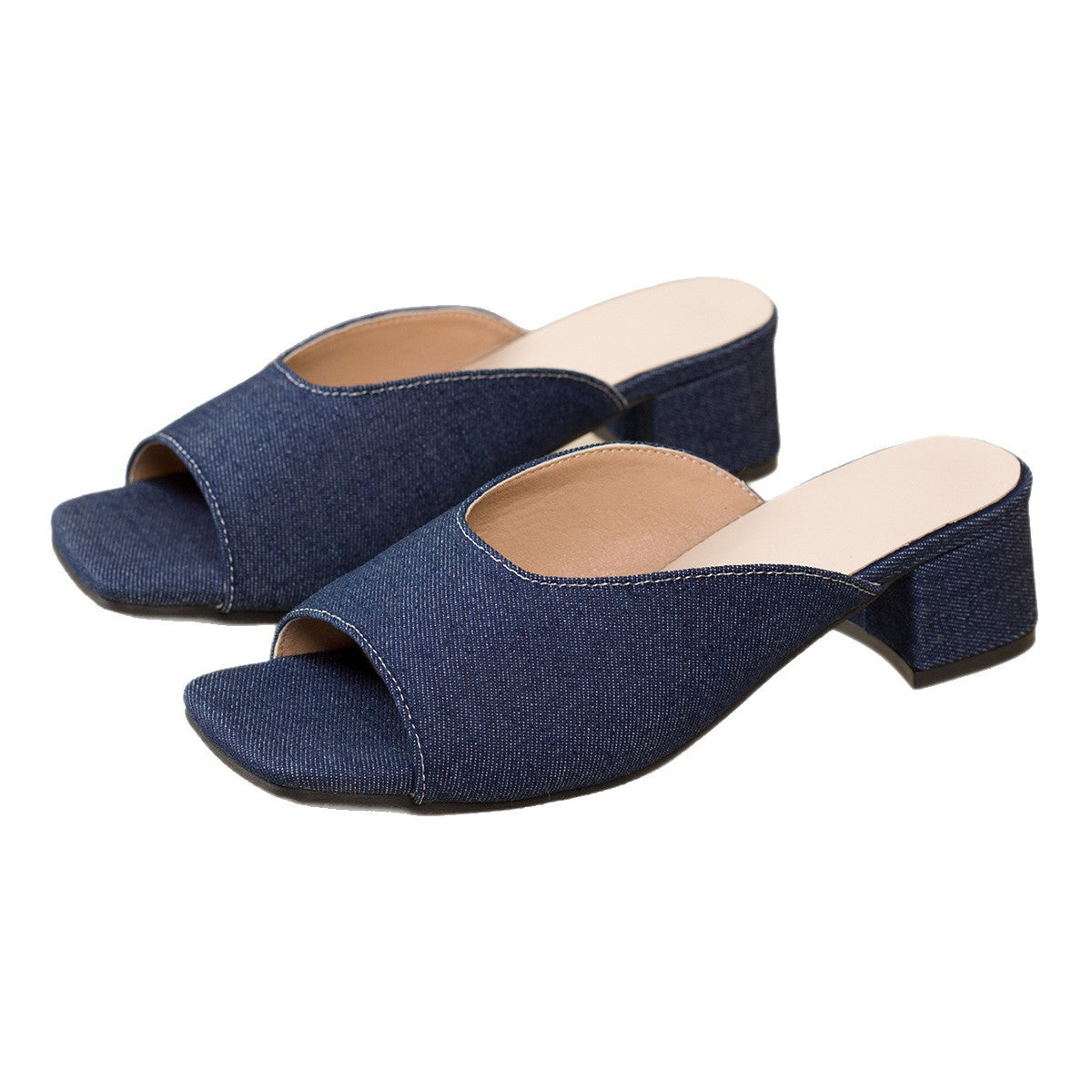 Damen Mules mit elegantem offenen Zehenbereich und komfortablem Blockabsatz EB