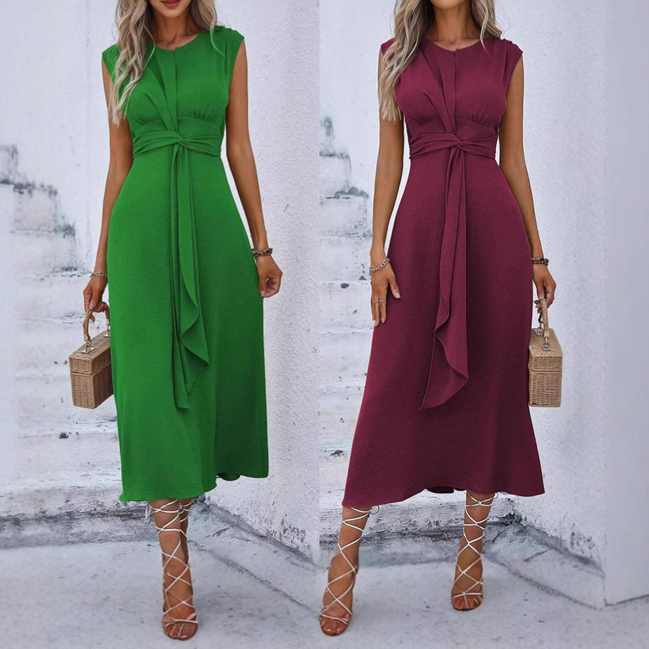 Damen Midikleid mit schlichter Eleganz und Taillengürtel R&B