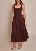 Damen Midikleid mit quadratischem Ausschnitt und weitem Rock R&B