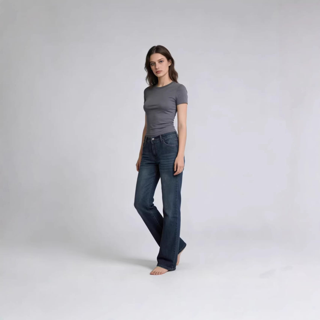 Damen Weite Stretch-Jeans mit High-Waist Passform