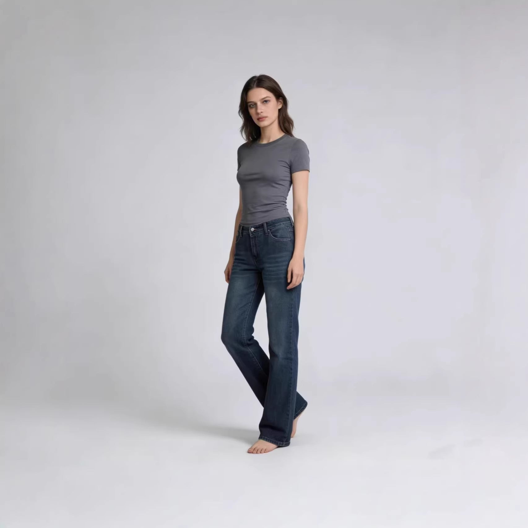 Damen Weite Stretch-Jeans mit High-Waist Passform