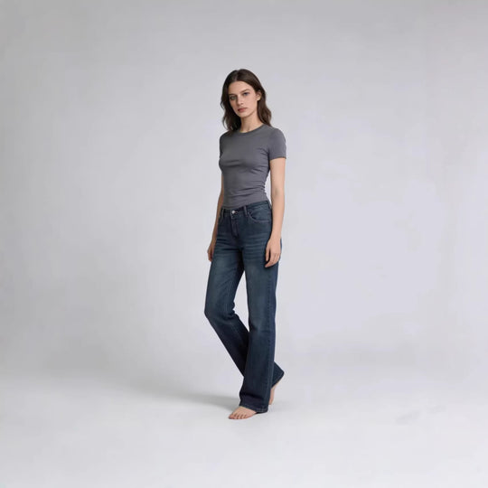 Damen Weite Stretch-Jeans mit High-Waist Passform
