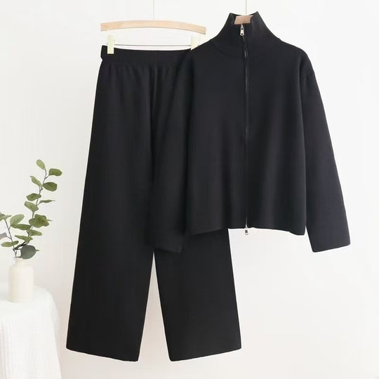 Damen gemütliches Strick-Loungewear-Set mit hohem Kragen R&B