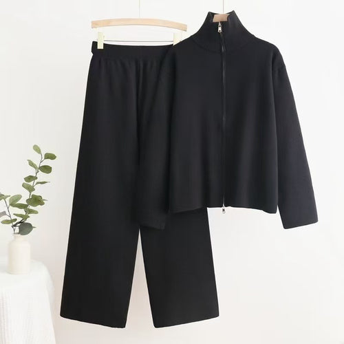 Damen gemütliches Strick-Loungewear-Set mit hohem Kragen R&B