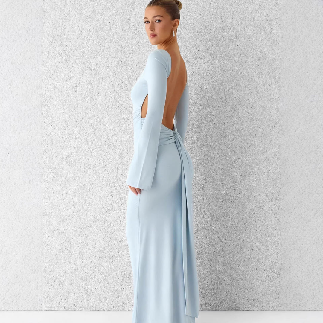 Damen Elegantes Maxikleid mit langem Arm und schwingendem Rock R&B