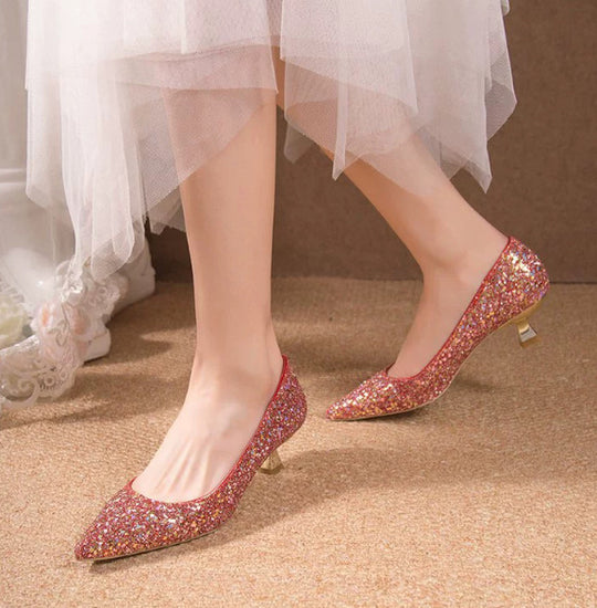 Damen elegante glitzernde Pumps mit spitz zulaufender Form R&B