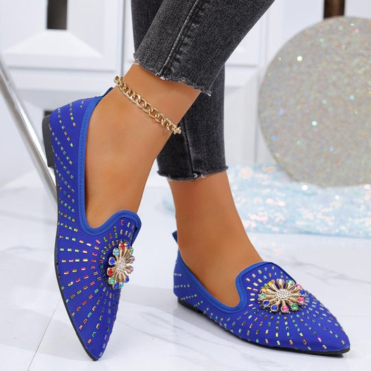 Damen elegante Ballerinas mit funkelndem Blumenapplikation R&B