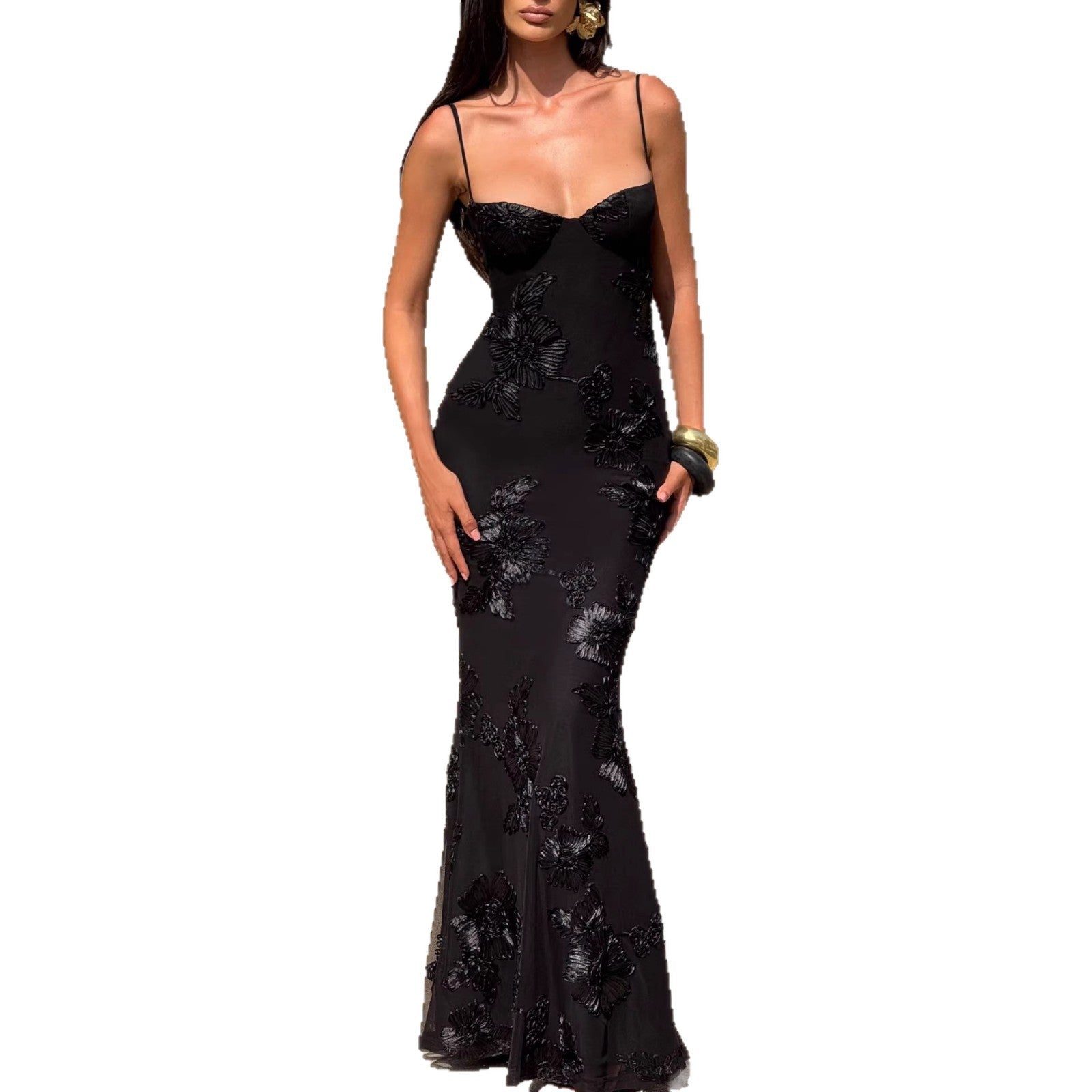 Damen Elegantes Abendkleid mit floralem Spitzenmotiv und tailliertem Schnitt R&B