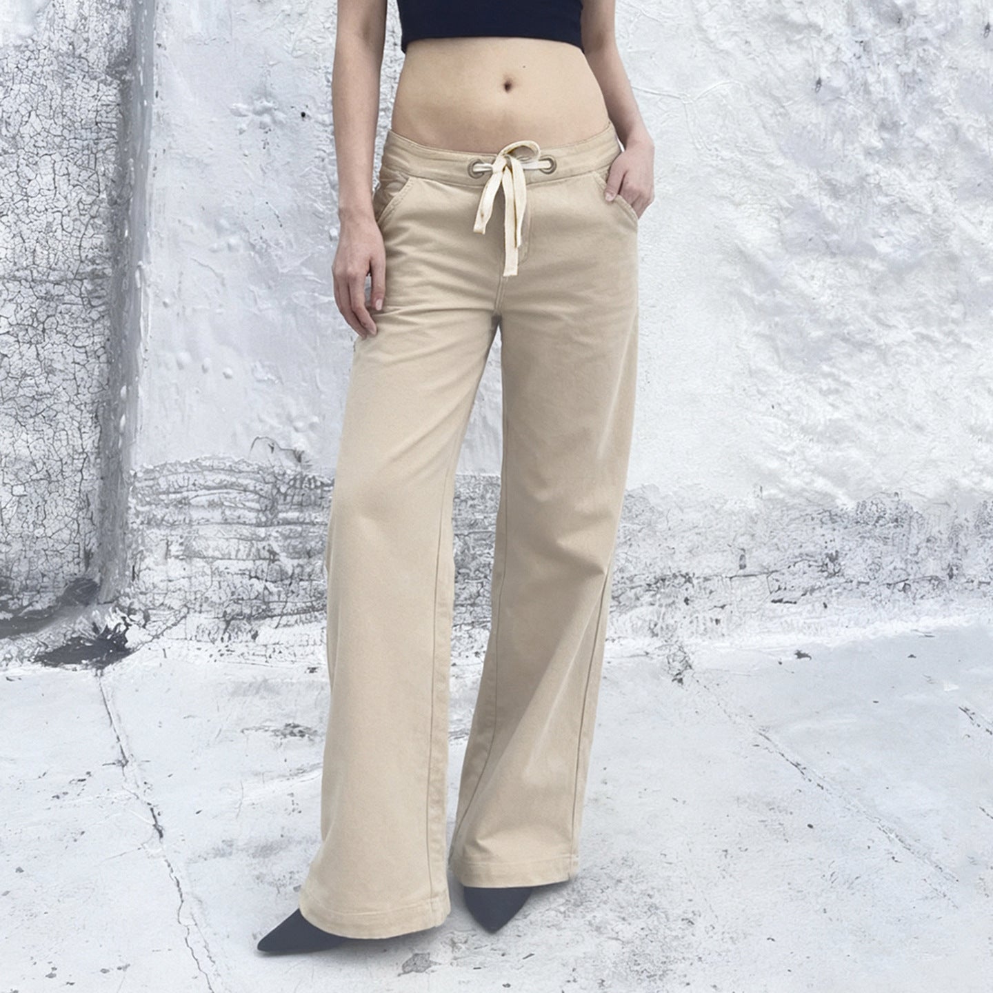 Damen Weite Baumwollhose mit verstellbarem Bund und praktischen Taschen R&B