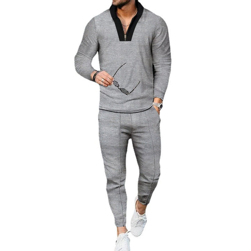 Herren sportliches Freizeit-Jogginganzug mit Hochkragen und eleganter Struktur R&B