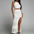 Damen Strick Zweiteiler Set mit hohem Schlitz und elegantem Zopfmuster R&B
