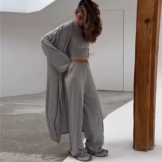 Damen gemütliches Loungewear-Set mit weitem Cardigan und Cropped Top R&B