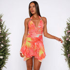 Damen Halterkleid mit floralem Design und figurformender Silhouette R&B