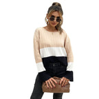 Damen Strickpullover mit modischem Blockstreifen-Design und weiten Ärmeln R&B