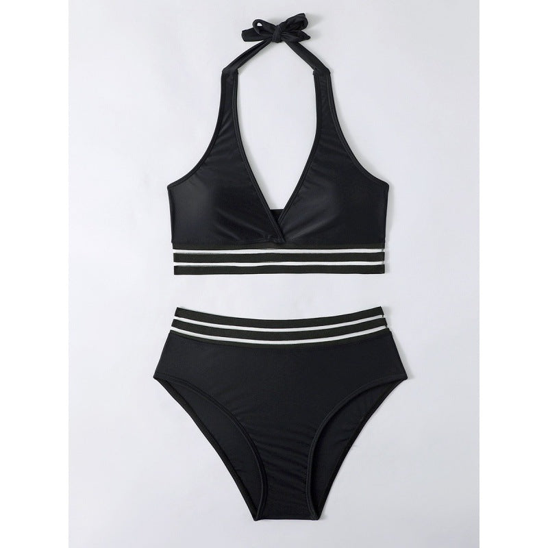 Damen Triangel-Bikini-Set mit sportlichem Streifenmuster R&B