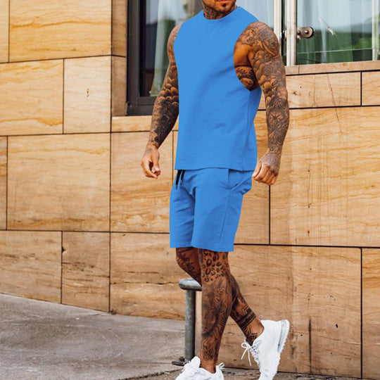 Herren sportliches Tanktop und Shorts-Set mit elastischem Bund R&B