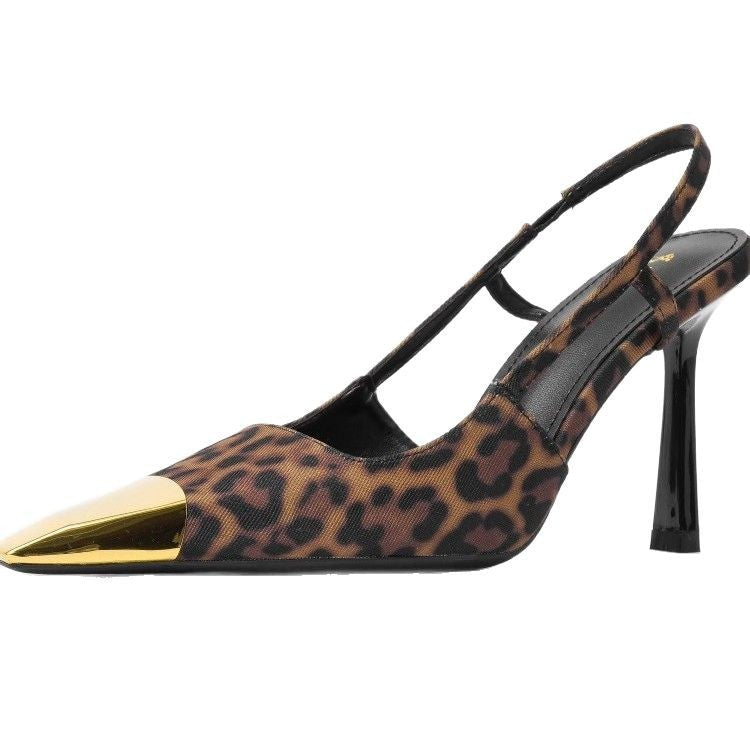 Damen Slingback-Pumps mit markantem Leopardenmuster und goldenem Zehenbereich R&B