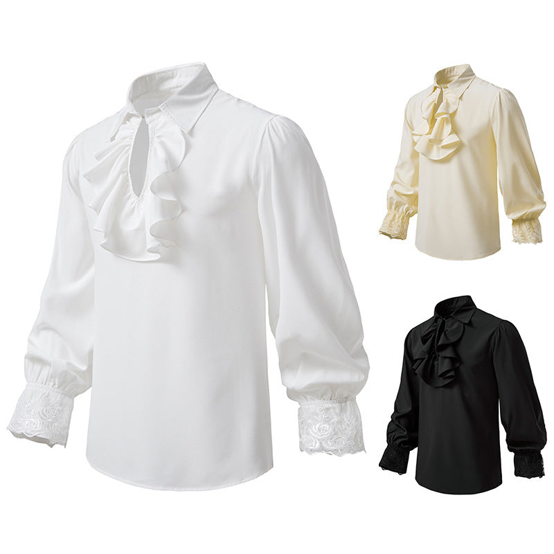 Damen Bluse mit Rüschendetails und Spitzenabschlüssen