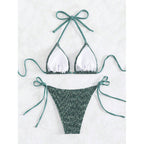 Damen Triangel-Bikini mit eleganten Bindändern und rippierter Textur