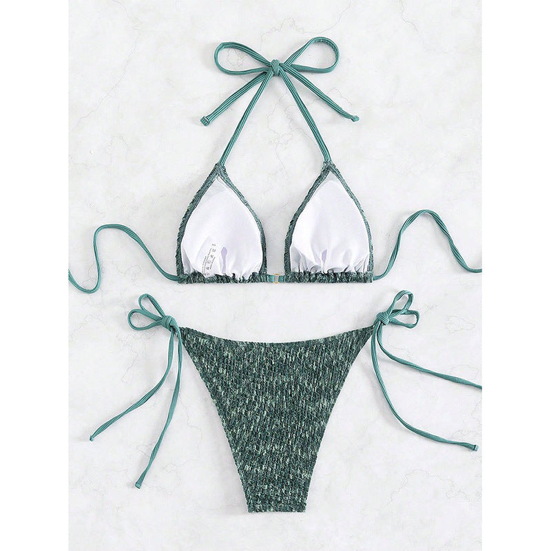 Damen Triangel-Bikini mit eleganten Bindändern und rippierter Textur