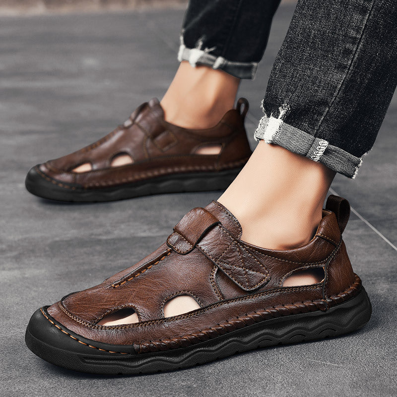 Damen Bequeme Leder-Sandalen mit verstellbarem Riemen und rutschfester Sohle R&B