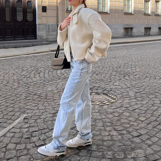 Damen Fluffy Übergangsjacke mit lässigem Schnitt und angewandtem Kragen R&B