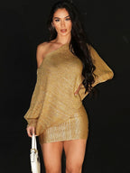 Damen Elegantes Mini-Kleid mit asymmetrischem Schnitt und funkelndem Effekt R&B