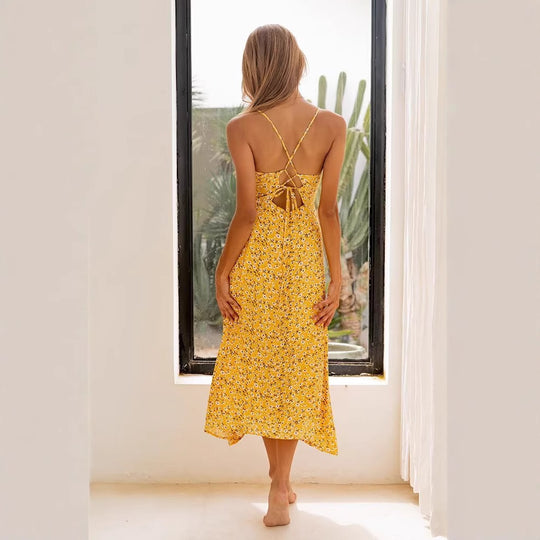 Damen Sommerkleid mit feinem Blumenmuster und verspielten Trägern R&B