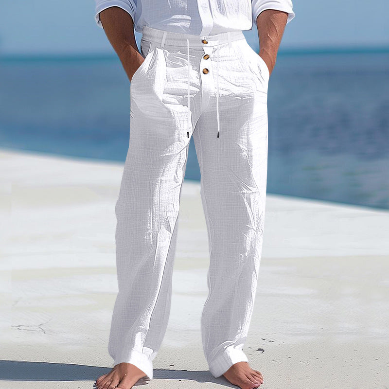 Herren lässige Strandhose mit elastischem Bund und Druckknopf R&B